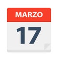 Marzo 17 - Calendar Icon - March 17. Vector illustration of Spanish Calendar Leaf