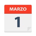 Marzo 1 - Calendar Icon - March 1. Vector illustration of Spanish Calendar Leaf