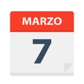 Marzo 7 - Calendar Icon - March 7. Vector illustration of Spanish Calendar Leaf