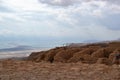 Masada - ancient fortification, desert fortress of Herod in Judean desert, view of dead sea, Israel