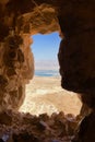 Masada Fortress ruins overlooking Judean Desert and Dead Sea in Israe