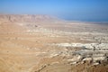 Waterless landscape of the Judea desert, view from Masada towards the Dead Sea, Israel Royalty Free Stock Photo