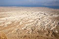 Waterless landscape of the Judea desert, view from Masada towards the Dead Sea, Israel Royalty Free Stock Photo