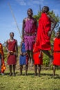 MASAI MARA, KENYA - Aug 15, 2018: A Masai local jumping