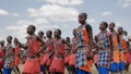 MASAI MARA, KENYA- 26, AUGUST, 2016: group of maasai boys dancing at koiyaki guiding school graduation in kenya