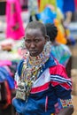 Masai tribe traditional dressed angry woman in Africa