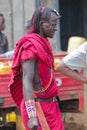 Masai tribe traditional dressed man in Africa, Kenya