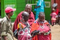 Masai tribe traditional dressed people in African street market