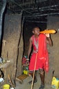 Masai Villager Drinking Blood Inside His Home