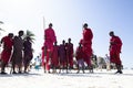 Masai worriers entertaining tourist on the beach of Zanzibar