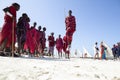 Masai worriers entertaining tourist on the beach of Zanzibar