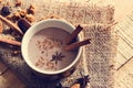 Masala chai chocolate with spices and star Anise, cinnamon stick, peppercorns Royalty Free Stock Photo