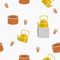 Masala Chai with Its Brewing Equipment Vector Seamless Pattern