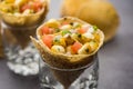 Masala Corn chat in papad cone, indian crunchy snack menu