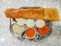 Masala Dosa and Idli Dosa food closeup with selective focus and crop fragment