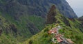 Masca village, green mountains gorge ravine in Tenerife, Canary Islands, Spain. Sunny day. Famous touristic destination. Royalty Free Stock Photo