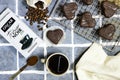 Mascara, Algeria - April 29, 2023: heart shaped chocolate cookies with coffee beans