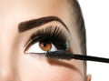 Mascara applying. Long lashes closeup Royalty Free Stock Photo