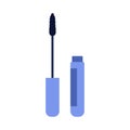 Mascara blue tube and wand applicator, simple bottle with eyelash brush Royalty Free Stock Photo