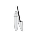 Mascara brush. 3d blank, white mascara open tube with brush. Vector illustration of cosmetic product container. Isolated