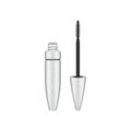 Mascara brush. 3d blank, white mascara open tube with brush. Vector illustration of cosmetic product container