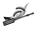 Mascara brush, false eyelashes and cosmetic black stroke