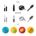 Mascara, hairbrush, lipstick, eyebrow pencil,Makeup set collection icons in black, flat, monochrome style vector symbol