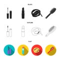 Mascara, hairbrush, lipstick, eyebrow pencil,Makeup set collection icons in black,flat,outline style vector symbol stock