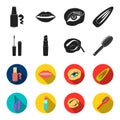 Mascara, hairbrush, lipstick, eyebrow pencil,Makeup set collection icons in black,flet style vector symbol stock Royalty Free Stock Photo