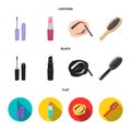 Mascara, hairbrush, lipstick, eyebrow pencil,Makeup set collection icons in cartoon,black,flat style vector symbol stock