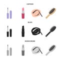 Mascara, hairbrush, lipstick, eyebrow pencil,Makeup set collection icons in cartoon,black,monochrome style vector symbol