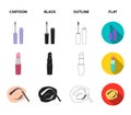 Mascara, hairbrush, lipstick, eyebrow pencil,Makeup set collection icons in cartoon,black,outline,flat style vector