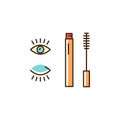 Mascara Icon, Decorative eye makeup. Thin line art colorful design, Vector flat illustration Royalty Free Stock Photo