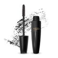 A mascara tube and a wand applicator. Cosmetic black bottle with eyelash brush. Isolated on white background. black brush stroke, Royalty Free Stock Photo