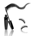 Mascara, wand applicator with black stroke and false eyelashes Royalty Free Stock Photo