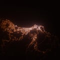 Mascat (Oman) street lights map. Satellite view on modern city at night.