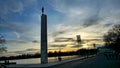 Maschsee hannover torchbearer column at beautiful colorful sunset