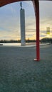 Maschsee hannover torchbearer column at beautiful colorful sunset