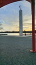 Maschsee hannover torchbearer column at beautiful colorful sunset