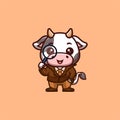 Cow Detective Cute Creative Kawaii Cartoon Mascot