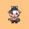 Cow Viking Cute Creative Kawaii Cartoon Mascot