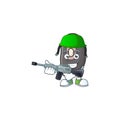 A mascot of black beans as an Army with machine gun