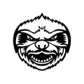 Head of Angry Sloth Front View Mascot Retro Black and White