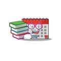 Mascot calendar with the a cartoon student bring book