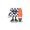 Mascot cartoon of chessboard as a surfer Royalty Free Stock Photo