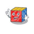 Mascot cartoon concept rubic cube in One Finger gesture