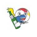 Mascot cartoon design of beach ball with bottle of beer