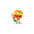 Mascot cartoon design of chinese gold tops toy with bottle of beer