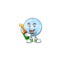 Mascot cartoon design of collagen droplets making toast with a bottle of beer Royalty Free Stock Photo