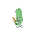 Mascot cartoon design of enterobacteriaceae making toast with a bottle of beer